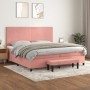 Box spring bed with pink velvet mattress 200x200 cm by , Beds and slatted bases - Ref: Foro24-3137748, Price: 628,99 €, Disco...