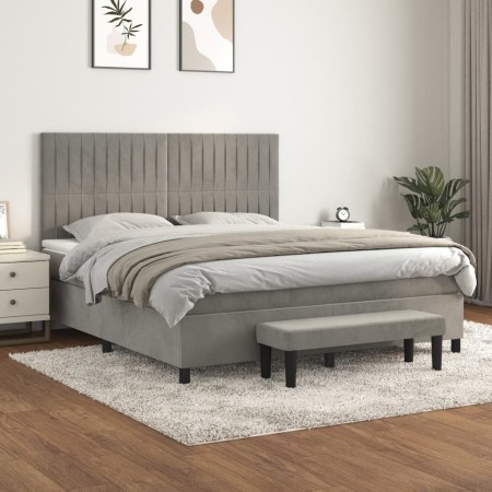 Cama box spring con colchón terciopelo gris claro 180x200 cm de , Camas y somieres - Ref: Foro24-3137977, Precio: 649,43 €, D...