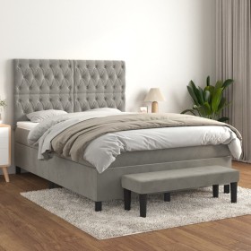 Box spring bed with light gray velvet mattress 140x190 cm by , Beds and slatted bases - Ref: Foro24-3138019, Price: 649,24 €,...