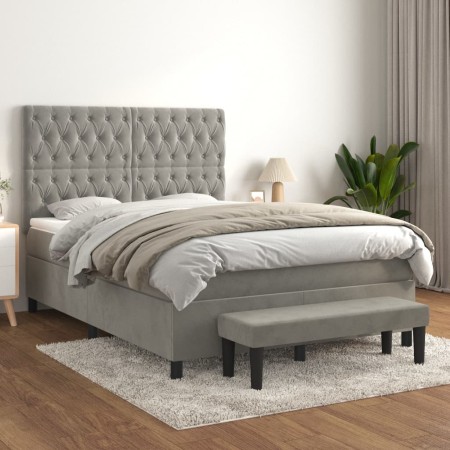 Cama box spring con colchón terciopelo gris claro 140x190 cm de , Camas y somieres - Ref: Foro24-3138019, Precio: 649,24 €, D...