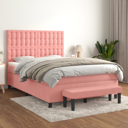 Box spring bed with pink velvet mattress 140x190 cm by , Beds and slatted bases - Ref: Foro24-3138084, Price: 536,99 €, Disco...