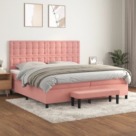 Box spring bed with pink velvet mattress 200x200 cm by , Beds and slatted bases - Ref: Foro24-3138108, Price: 636,99 €, Disco...