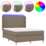 Boxspringbett mit Matratze und LED-Leuchten taupegrauer Stoff 140x200 cm von , Betten und Lattenroste - Ref: Foro24-3139201, ...