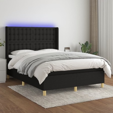 Cama box spring colchón y luces LED tela negro 140x190 cm de , Camas y somieres - Ref: Foro24-3139191, Precio: 515,35 €, Desc...