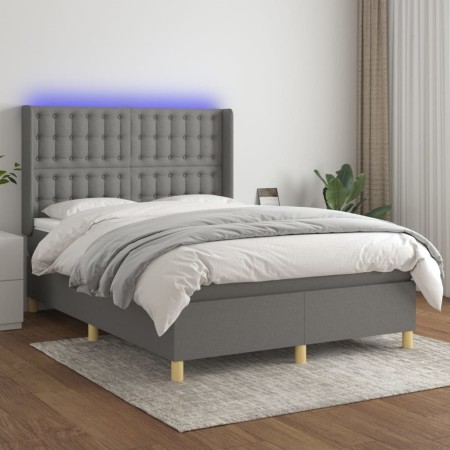 Cama box spring colchón y luces LED tela gris oscuro 140x200 cm de , Camas y somieres - Ref: Foro24-3139198, Precio: 525,75 €...