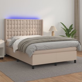 Box spring bed LED mattress cappuccino synthetic leather 140x200cm by , Beds and slatted bases - Ref: Foro24-3139390, Price: ...