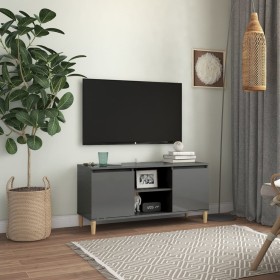 TV cabinet gray pine wood legs with gloss 103.5x35x50 cm by , TV Furniture - Ref: Foro24-805967, Price: 62,99 €, Discount: %