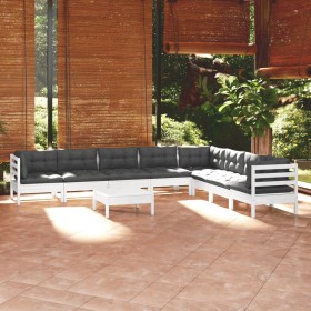 Garden furniture 9 pieces and white cushions solid pine wood by , Garden sets - Ref: Foro24-3096810, Price: 745,99 €, Discoun...