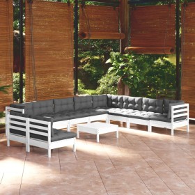 Garden furniture 11 pieces with white pine wood cushions by , Garden sets - Ref: Foro24-3096846, Price: 939,99 €, Discount: %