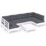 Garden furniture 7 pieces and white cushions solid pine wood by , Garden sets - Ref: Foro24-3097158, Price: 590,99 €, Discoun...