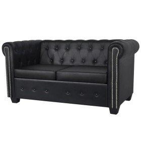 2-seater Chesterfield sofa in black synthetic leather by vidaXL, Sofas - Ref: Foro24-242369, Price: 425,57 €, Discount: %