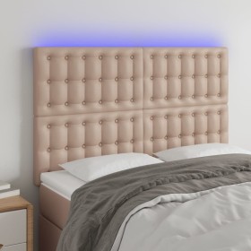 Headboard LED lights cappuccino synthetic leather 144x5x118/128cm by , Headboards and footboards - Ref: Foro24-3122519, Price...