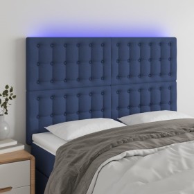 Cabecero con luces LED tela azul 144x5x118/128 cm de , Cabeceros y pies de cama - Ref: Foro24-3122862, Precio: 125,68 €, Desc...