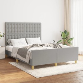 Light gray fabric bed frame with headboard 140x200 cm by , Beds and slatted bases - Ref: Foro24-3125381, Price: 231,10 €, Dis...