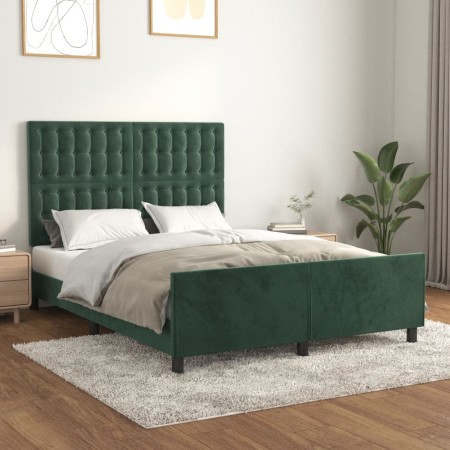 Estructura cama con cabecero terciopelo verde oscuro 140x200 cm de , Camas y somieres - Ref: Foro24-3126004, Precio: 246,99 €...