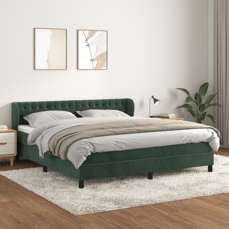 Cama box spring con colchón terciopelo verde oscuro 180x200 cm de , Camas y somieres - Ref: Foro24-3127688, Precio: 556,89 €,...