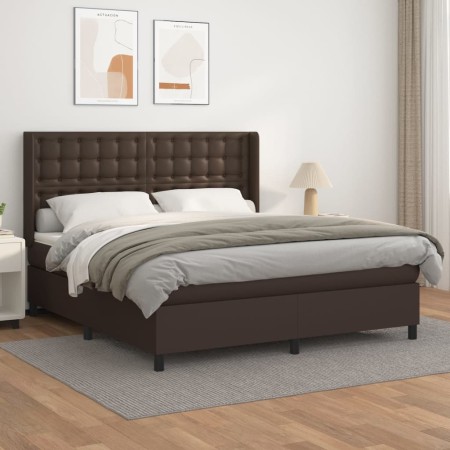 Cama box spring con colchón cuero sintético marrón 160x200 cm de , Camas y somieres - Ref: Foro24-3132510, Precio: 577,98 €, ...