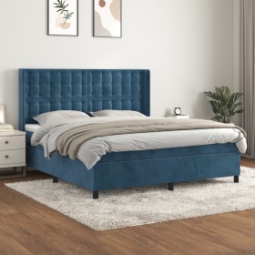 Box spring bed with dark blue velvet mattress 160x200 cm by , Beds and slatted bases - Ref: Foro24-3132931, Price: 582,30 €, ...