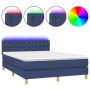 Box spring bed with mattress and LED blue fabric 140x200 cm by , Beds and slatted bases - Ref: Foro24-3134043, Price: 445,49 ...