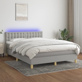 Box spring bed mattress and LED lights light gray fabric 140x190 cm by , Beds and slatted bases - Ref: Foro24-3134029, Price:...