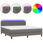 Cama box spring colchón y LED cuero sintético gris 160x200 cm de , Camas y somieres - Ref: Foro24-3134235, Precio: 485,28 €, ...