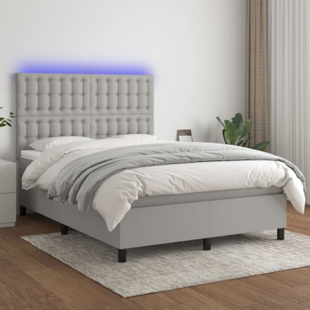 Cama box spring colchón y luces LED tela gris claro 140x190 cm de , Camas y somieres - Ref: Foro24-3135189, Precio: 540,75 €,...