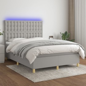 Box spring bed mattress and LED lights light gray fabric 140x200 cm by , Beds and slatted bases - Ref: Foro24-3135757, Price:...