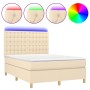 Cama box spring colchón y luces LED tela crema 140x200 cm de , Camas y somieres - Ref: Foro24-3135762, Precio: 543,64 €, Desc...