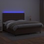 Box spring bed with mattress and LED brown synthetic leather 160x200 cm by , Beds and slatted bases - Ref: Foro24-3135954, Pr...