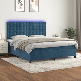 Box spring bed with mattress and LED velvet dark blue 160x200 cm by , Beds and slatted bases - Ref: Foro24-3136375, Price: 57...