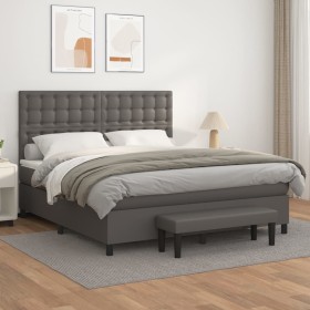 Cama box spring con colchón cuero sintético gris 180x200 cm de , Camas y somieres - Ref: Foro24-3137681, Precio: 687,99 €, De...