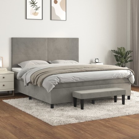 Boxspringbett mit hellgrauer Samtmatratze 160x200 cm von , Betten und Lattenroste - Ref: Foro24-3137731, Preis: 618,27 €, Rab...