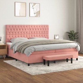 Box spring bed with pink velvet mattress 200x200 cm by , Beds and slatted bases - Ref: Foro24-3138048, Price: 673,99 €, Disco...