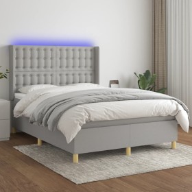 Cama box spring colchón y luces LED tela gris claro 140x190 cm de , Camas y somieres - Ref: Foro24-3139189, Precio: 531,12 €,...