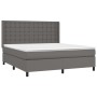 Box spring bed with mattress and LED gray synthetic leather 160x200 cm by , Beds and slatted bases - Ref: Foro24-3139395, Pri...