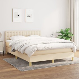 Box spring bed with cream fabric mattress 140x190 cm by , Beds and slatted bases - Ref: Foro24-3140934, Price: 455,30 €, Disc...