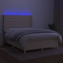 Box spring bed mattress and LED lights cream fabric 140x190 cm by , Beds and slatted bases - Ref: Foro24-3139194, Price: 545,...