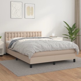 Cama box spring con colchón cuero sintético capuchino 140x200cm de , Camas y somieres - Ref: Foro24-3141130, Precio: 465,99 €...