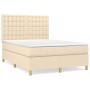 Cama box spring con colchón tela color crema 140x190 cm de , Camas y somieres - Ref: Foro24-3142654, Precio: 525,75 €, Descue...