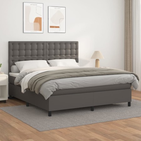 Cama box spring con colchón cuero sintético gris 160x200 cm de , Camas y somieres - Ref: Foro24-3142855, Precio: 561,45 €, De...