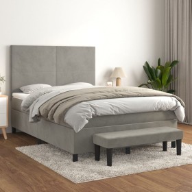 Box spring bed with light gray velvet mattress 140x190 cm by , Beds and slatted bases - Ref: Foro24-3137719, Price: 596,94 €,...