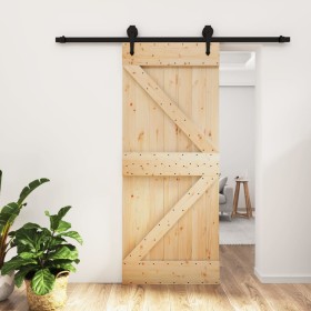 Puerta corredera con herrajes madera maciza de pino 85x210 cm de , Puertas - Ref: Foro24-3203228, Precio: 183,41 €, Descuento: %