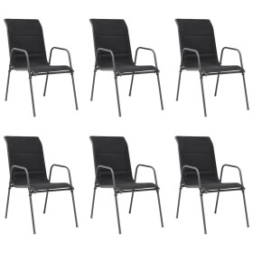 Stackable garden chairs 6 units steel and black textilene by , Garden chairs - Ref: Foro24-43310, Price: 237,99 €, Discount: %