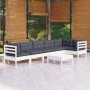 Garden furniture 7 pieces with white pine wood cushions by , Garden sets - Ref: Foro24-3096401, Price: 584,14 €, Discount: %