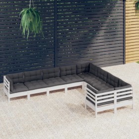 Muebles de jardín 9 pzas y cojines blanco madera de pino de , Conjuntos de jardín - Ref: Foro24-3096984, Precio: 821,34 €, De...