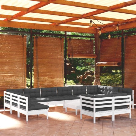 Muebles de jardín 13 pzas con cojines blanco madera de pino de , Conjuntos de jardín - Ref: Foro24-3097278, Precio: 1,00 €, D...