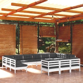 Garden furniture 13 pieces with white pine wood cushions by , Garden sets - Ref: Foro24-3097284, Price: 1,00 €, Discount: %