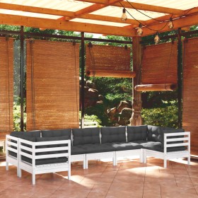 Muebles de jardín 7 pzas con cojines blanco madera de pino de , Conjuntos de jardín - Ref: Foro24-3097308, Precio: 622,99 €, ...