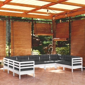 Muebles de jardín 9 pzas con cojines blanco madera de pino de , Conjuntos de jardín - Ref: Foro24-3097320, Precio: 821,34 €, ...