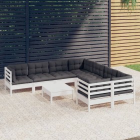 Garden furniture 9 pieces and white pine wood cushions by , Garden sets - Ref: Foro24-3096978, Price: 810,52 €, Discount: %